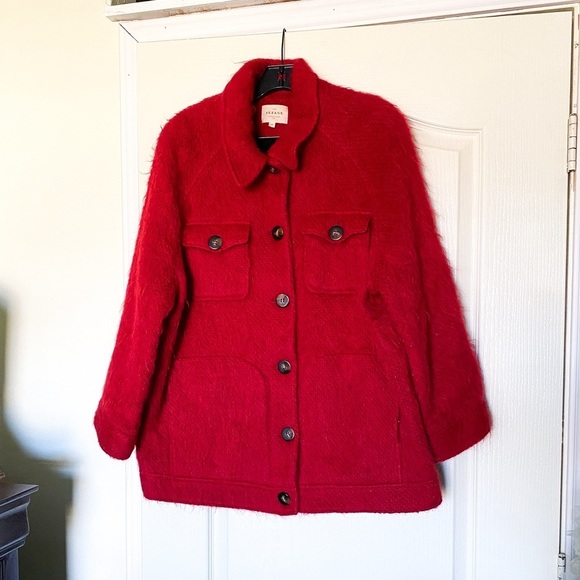 Sezane Jacket Alda Wool Mohair Alpaca Shacket Fuzzy Winter Fall Red 42 GUC - Picture 2 of 11